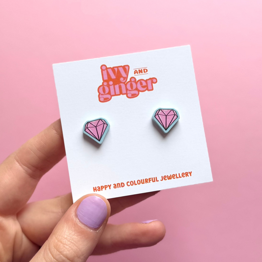 Mystical Pink Diamond Stud Earrings – Printed Acrylic