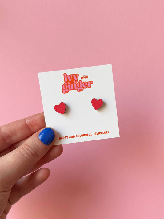 Mini Red Heart Stud Earrings – Handmade, Lightweight, Hypoallergenic