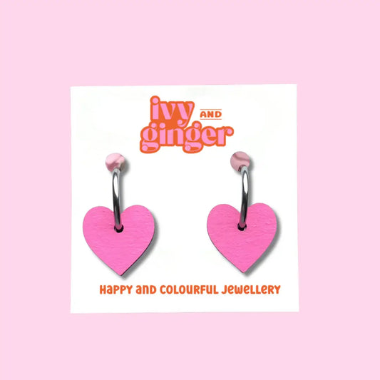 Bright Pink Heart Hoop Earrings – Handmade in the UK