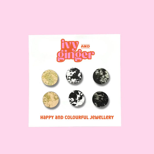 Mini Stud Earring Set – Hand Painted Trio in Neutral Tones