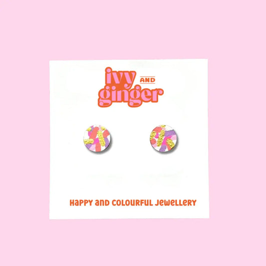 Pink Confetti Mini Stud Earrings – Hand Painted & Joyful